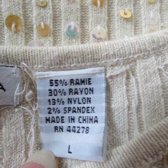 Marisa Christina Cream Sweater All Over Gold Sequins Long Sleeve Size Large - Picture 9 of 10